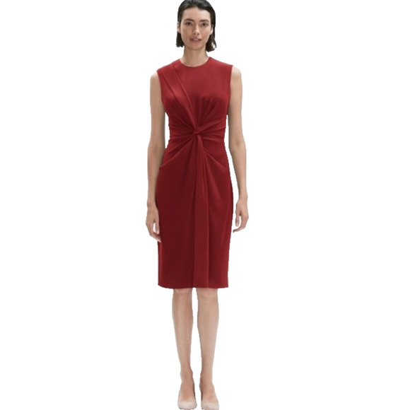 MM Lafleur Taylor Gathered Knot Front Sleeveless Pomegranate Red Pocket Dress 4 - Picture 1 of 11
